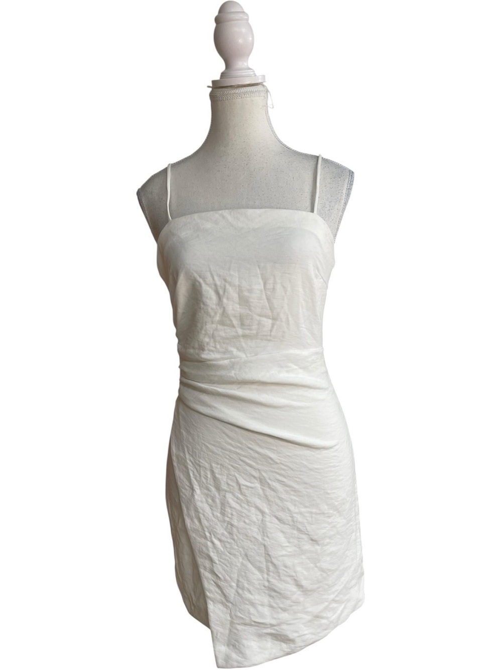 Zara Spaghetti Strap Gathered Waist Mini Dress Oyster White